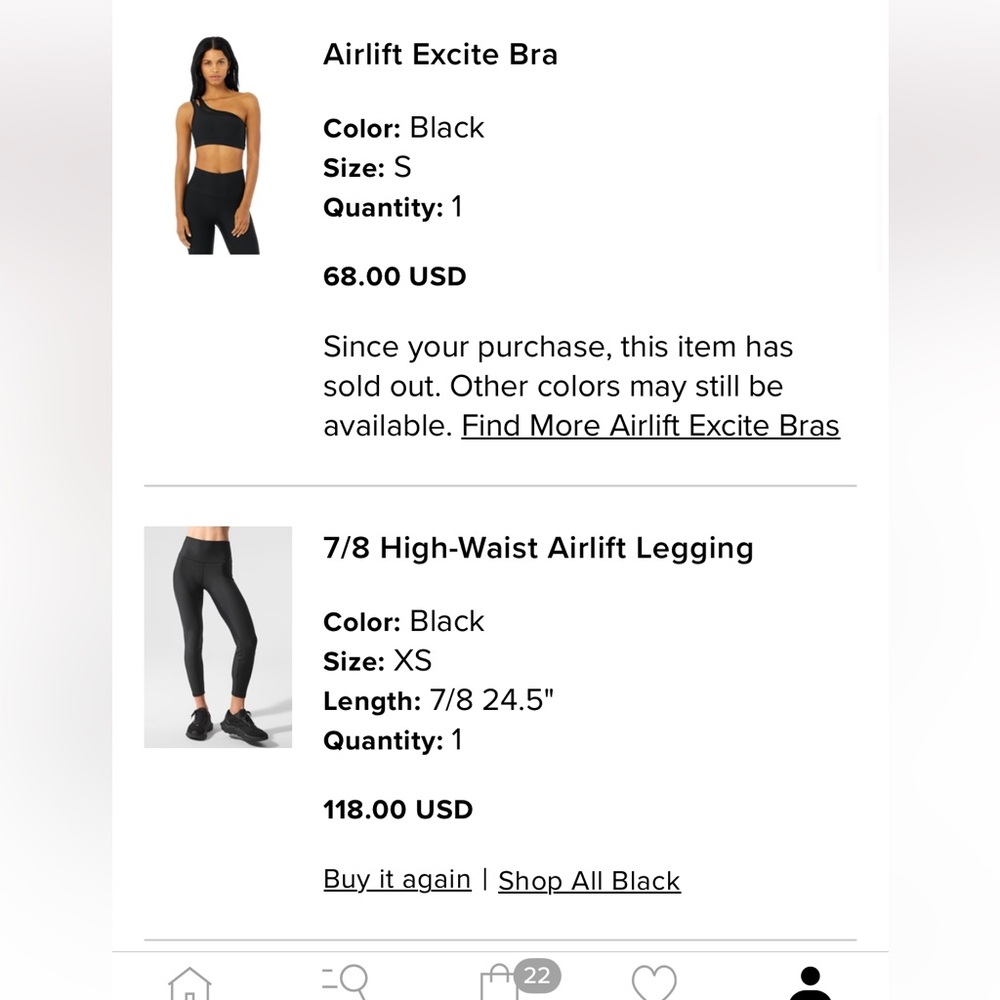 Alo Yoga Black Airlift Excite Bra and Legging Set